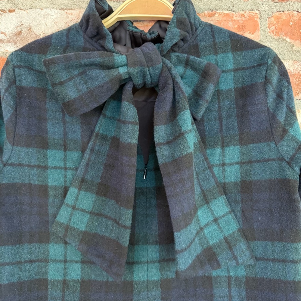 Tuckernuck Blackwatch‎ Plaid Faye Blouse Wool Blend Bow Neck Top Size S - Picture 4 of 8